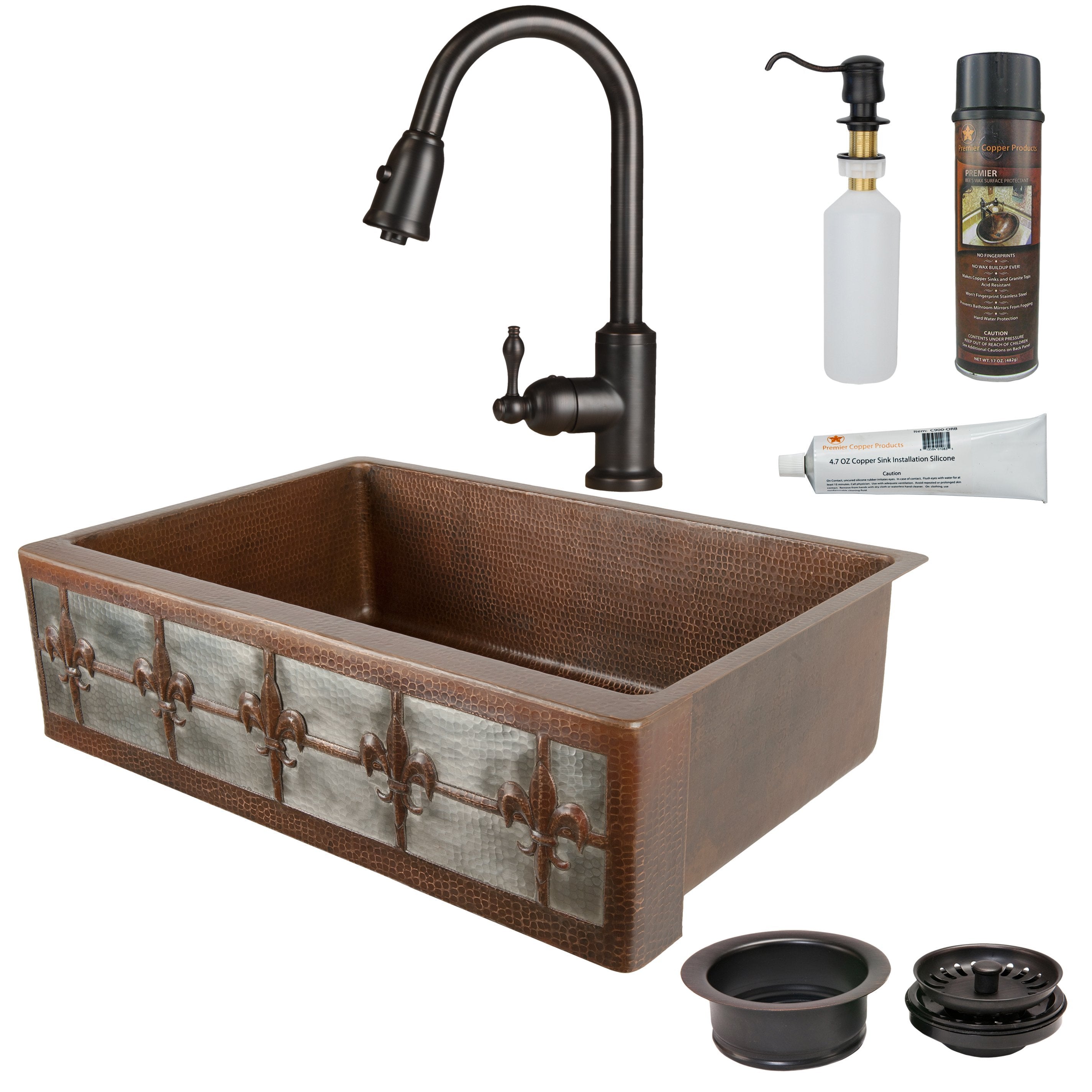 Premier Copper Products - KSP2_KASDB33229F-NB Kitchen Sink, Faucet and Accessories Package-DirectSinks