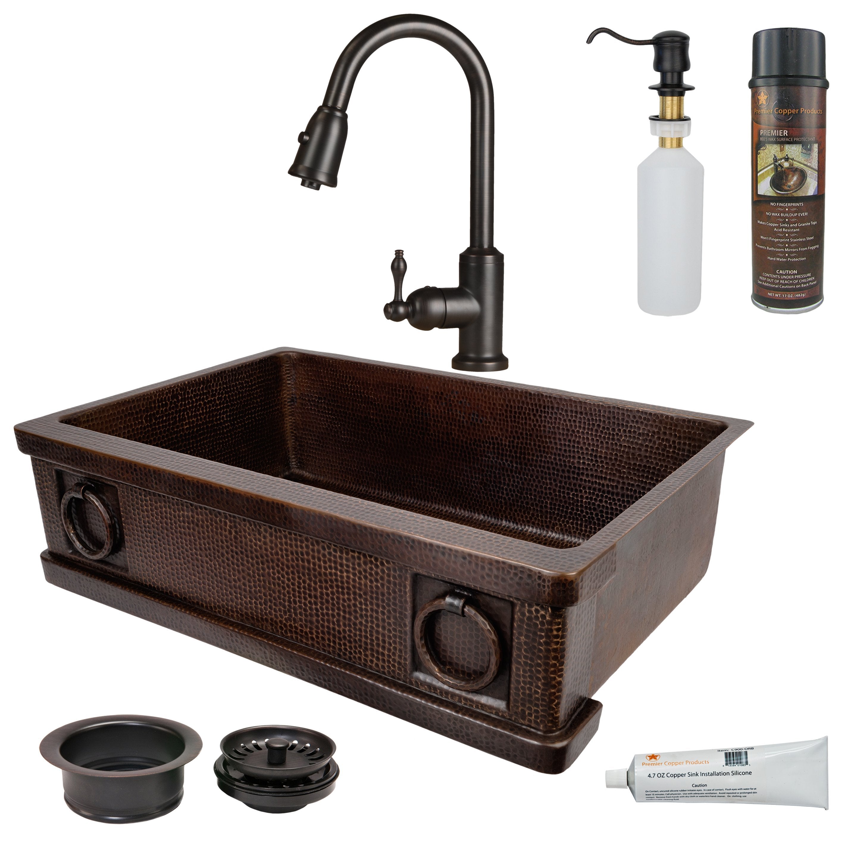 Premier Copper Products - KSP2_KASDB33229R Kitchen Sink, Faucet and Accessories Package-DirectSinks