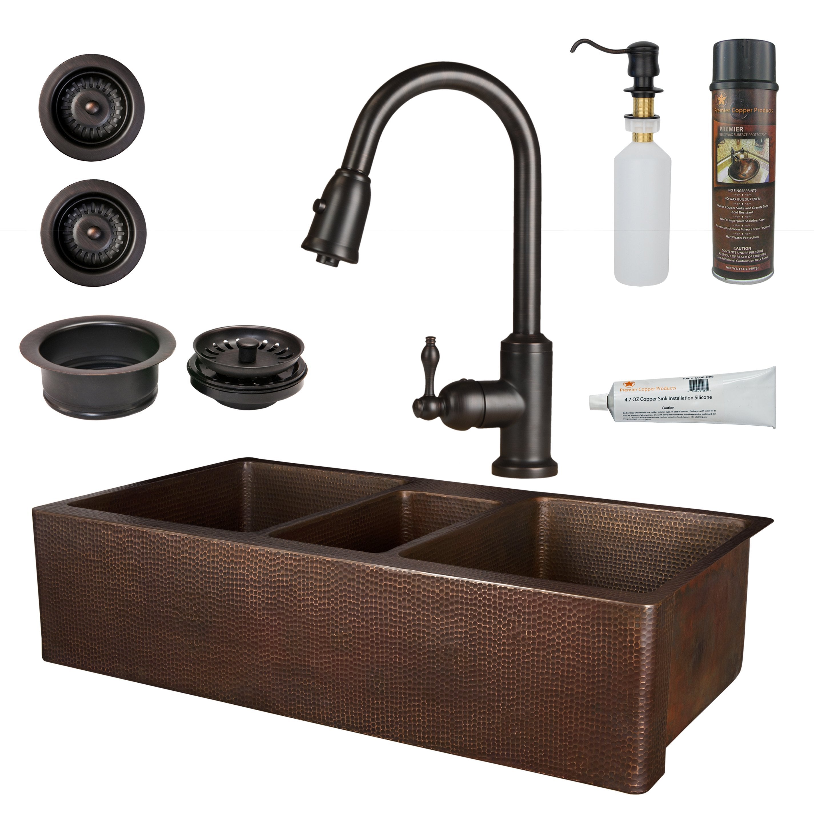 Premier Copper Products - KSP2_KATDB422210 Kitchen Sink, Faucet and Accessories Package-DirectSinks