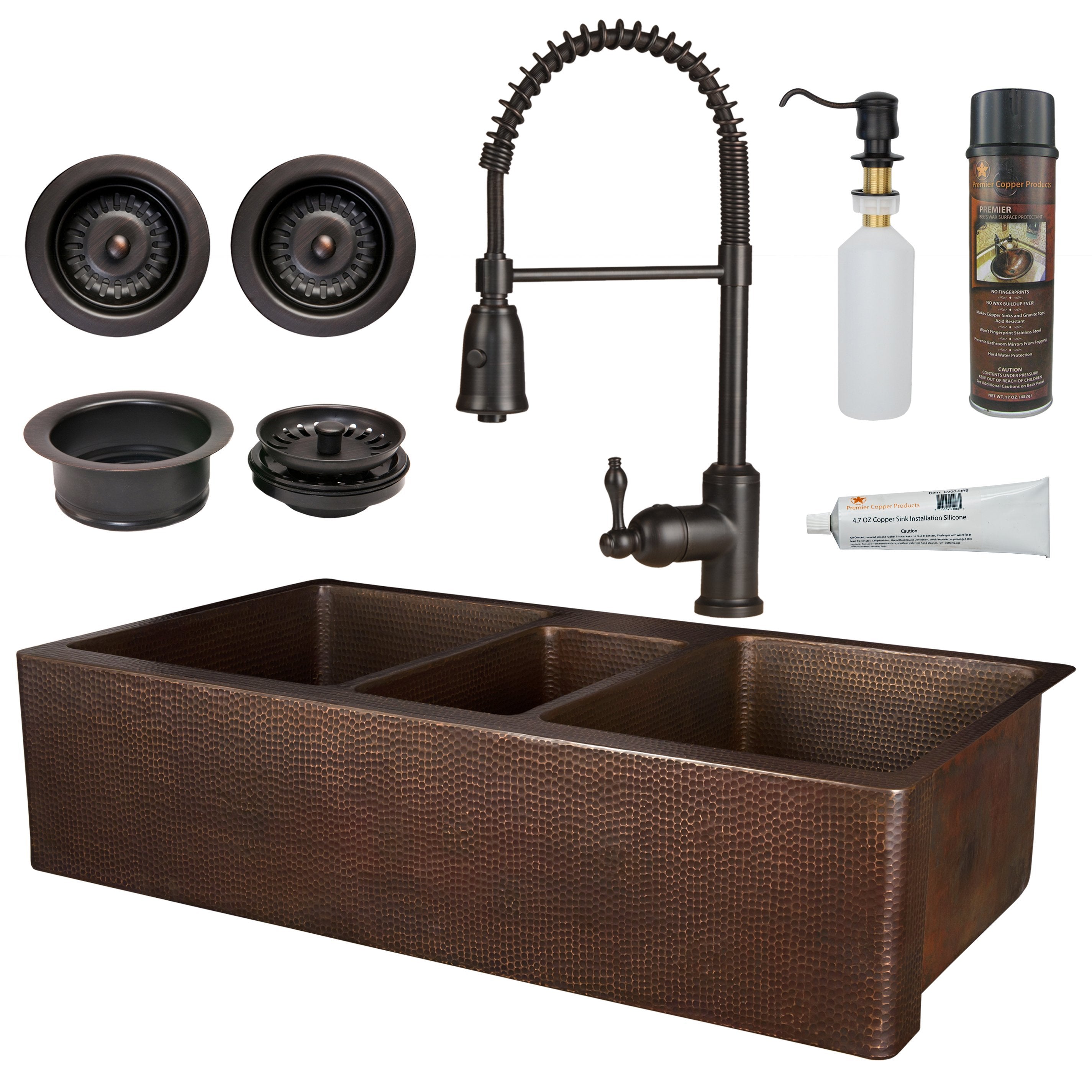 Premier Copper Products - KSP4_KATDB422210 Kitchen Sink, Faucet and Accessories Package-DirectSinks