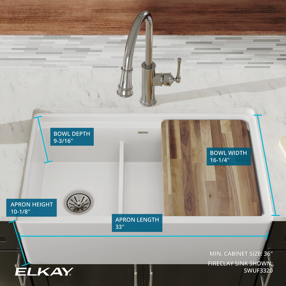 Elkay Fireclay 33" x 19-15/16" x 9-3/16" 60/40 Double Bowl Farmhouse Workstation Sink with Aqua Divide, White
