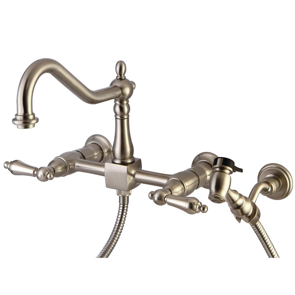 Kingston Brass Heritage 8-Inch Wall Mount Kitchen Faucet with Brass Sprayer