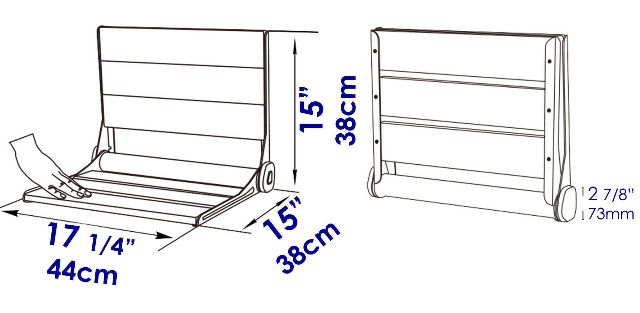 Alfi Brand ABS17 17" Folding Teak Wood Shower Seat Bench with Backrest-DirectSinks