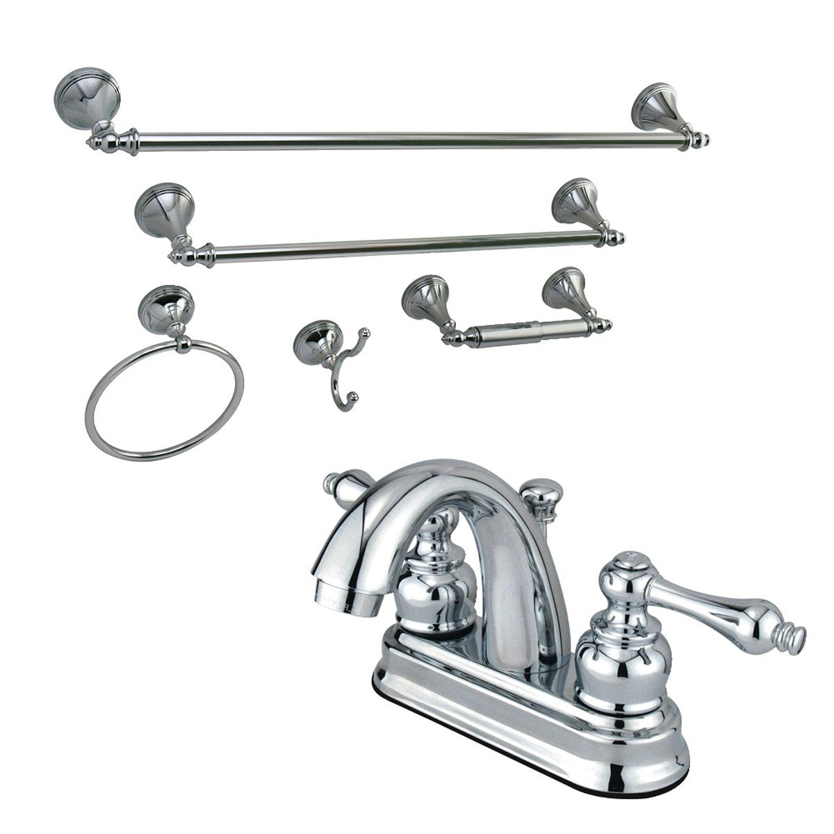 Kingston Brass 4-Inch Bathroom Faucet with 5-Piece Bathroom Hardware Combo-DirectSinks