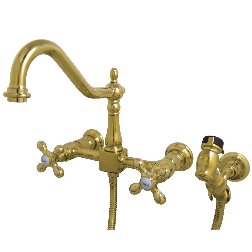 Kingston Brass Heritage 8" Wall Mount Kitchen Faucet with Brass Sprayer