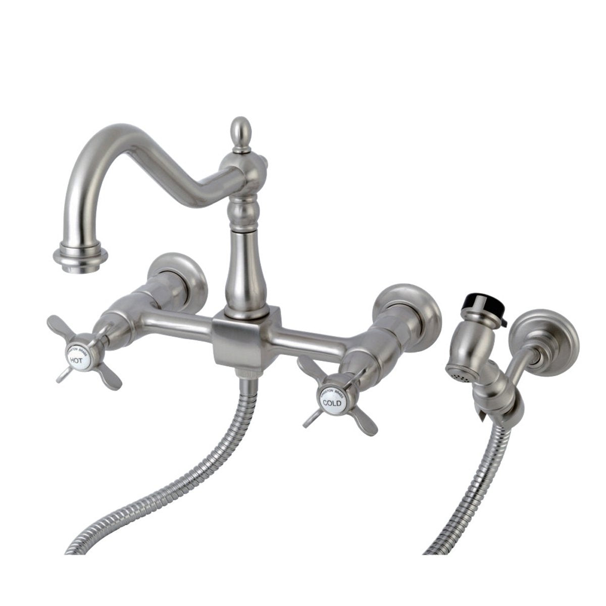 Kingston Brass Essex 8-Inch Centerset Wall Mount Kitchen Faucet with Brass Sprayer
